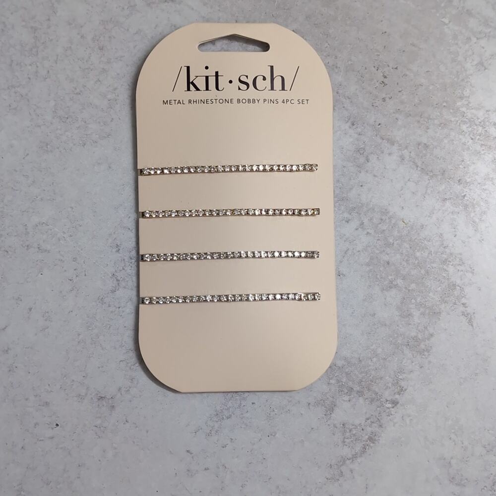 NWT Kitsch Metal Rhinestone Extra Long Bobby Pins 4-Piece Set Gold Silver Modern